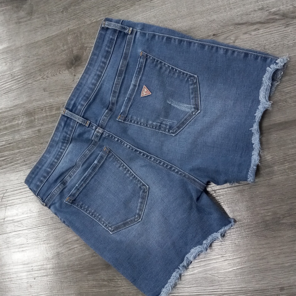 Guess Women's Distressed Denim Shorts - Blue - Picture 6 of 6